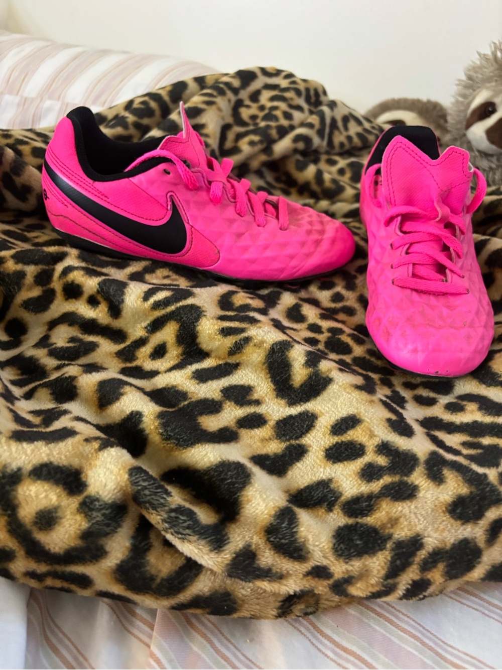 Nike Kids Bright Pink Soccer Sneakers with Black Swoosh